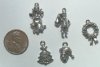 Set of 5 Antique Silver Finish Christmas Pendants Mix